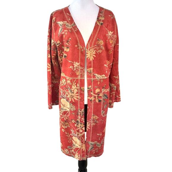 Anthropology Solitaire Orange Floral Butterfly Kimono Jacket, size L - Picture 2 of 12